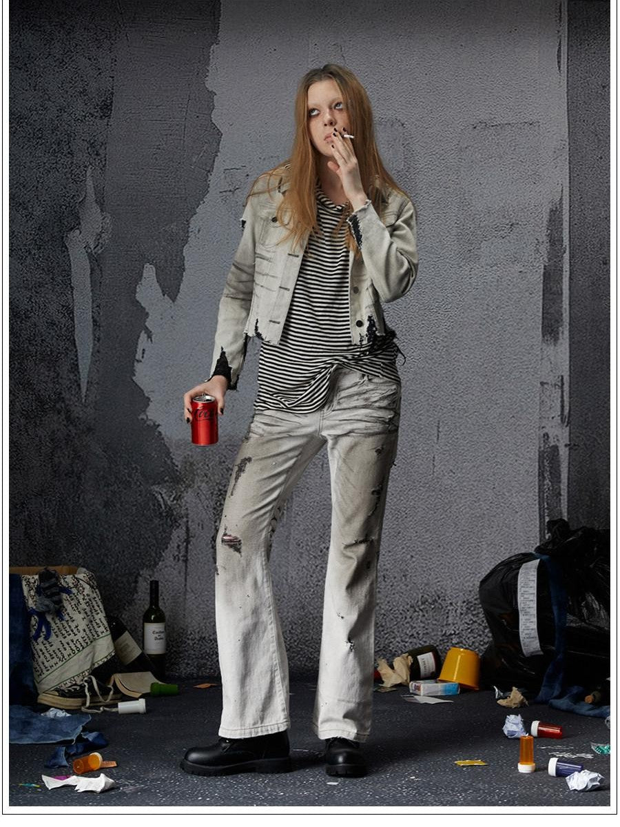 FULLTIDE Distressed Washed Frayed Hem Punk Women&