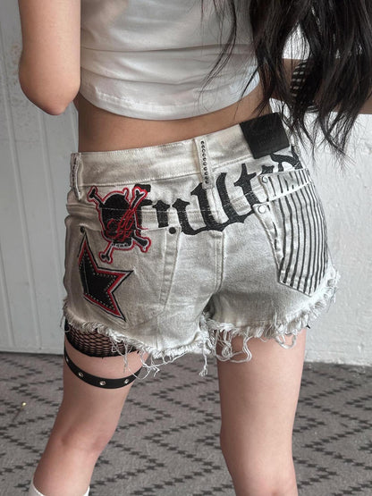FULLTIDE Durable Denim Low Waist Zipper Light Wash Dirty White Young Women Mini Skirt