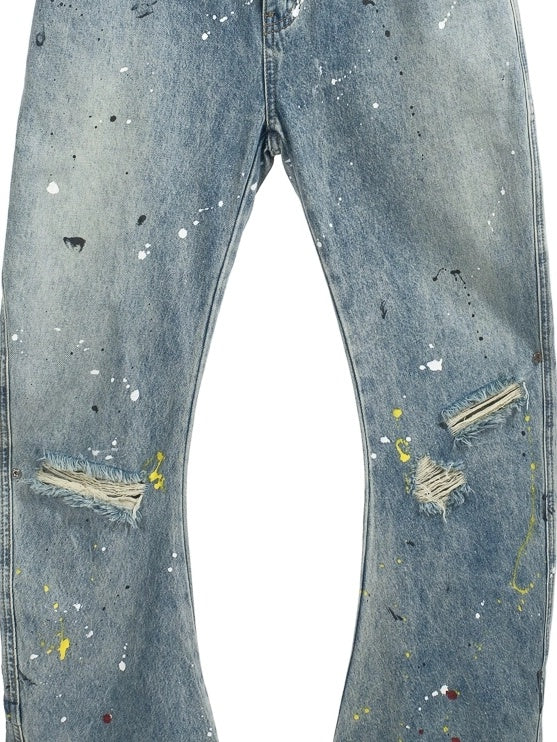 FULLTIDE Durable Stretch Natural Waist Wide Leg Zip Fly Women Light Blue Denim Pants