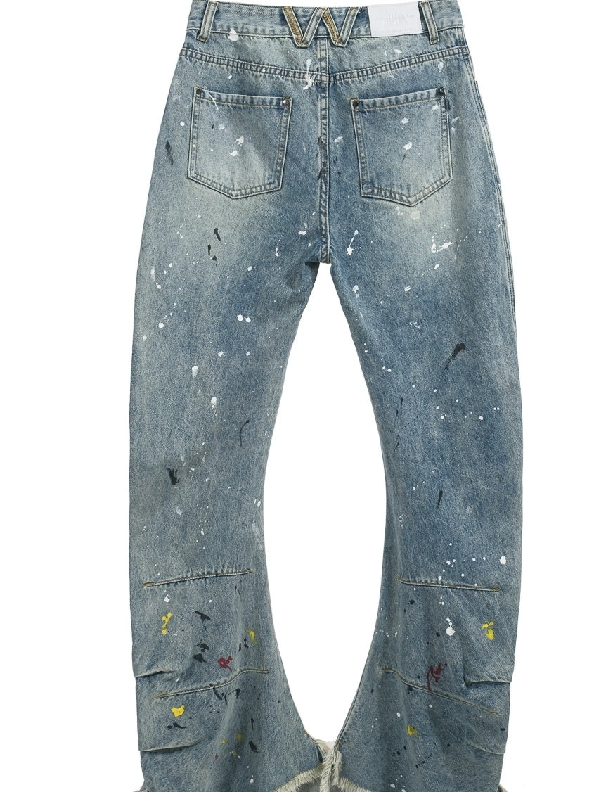 FULLTIDE Durable Stretch Natural Waist Wide Leg Zip Fly Women Light Blue Denim Pants