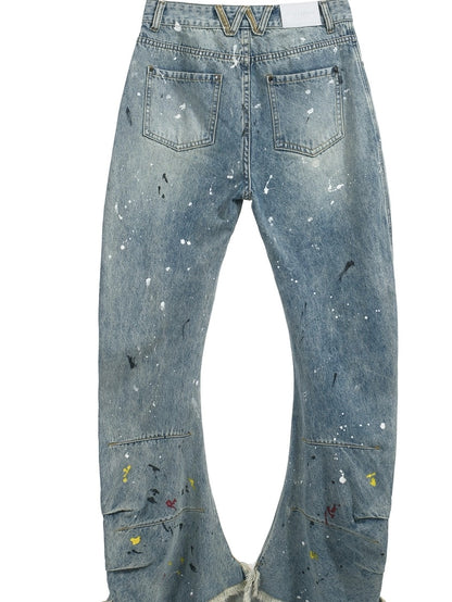 FULLTIDE Durable Stretch Natural Waist Wide Leg Zip Fly Women Light Blue Denim Pants