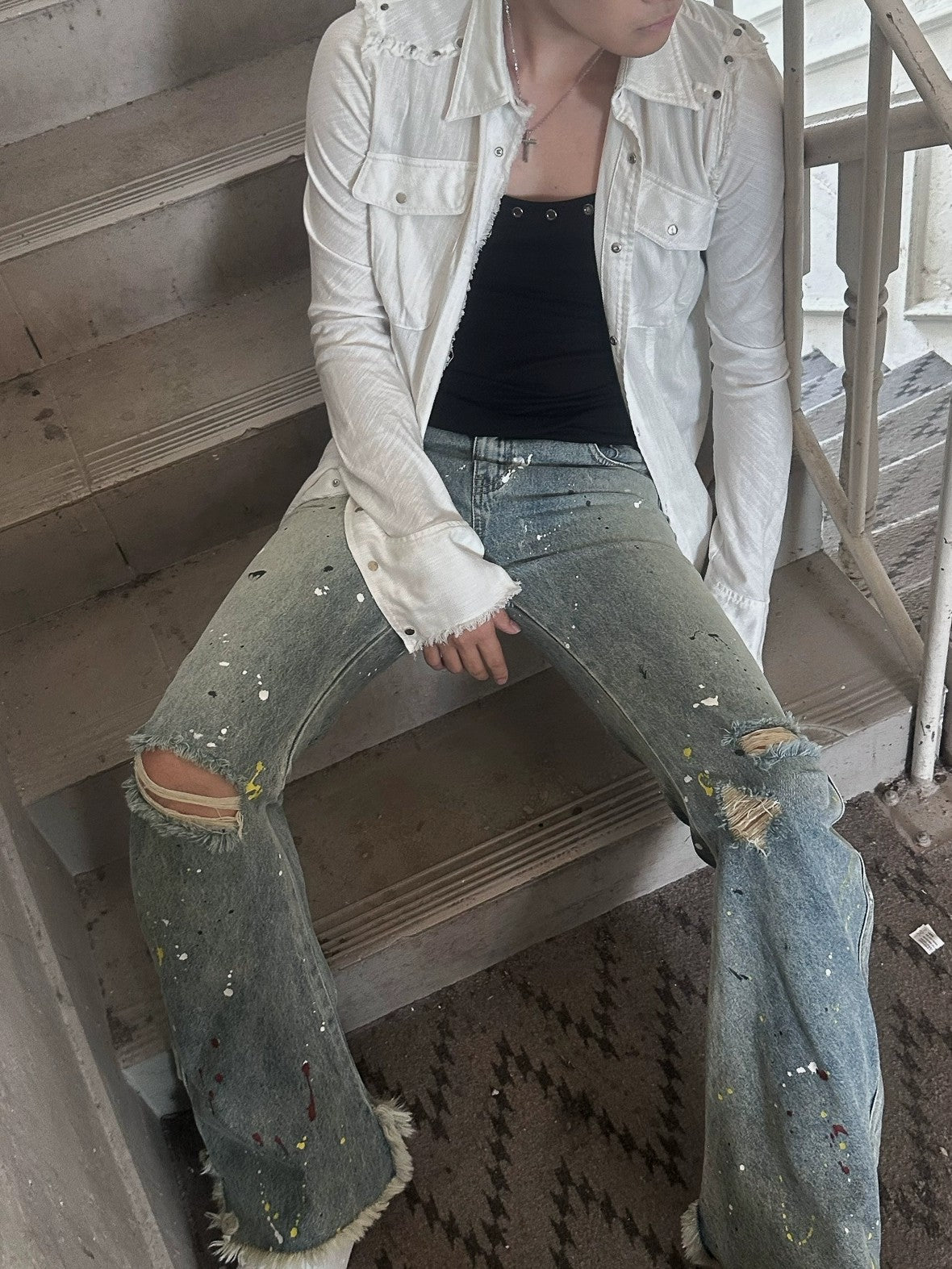 FULLTIDE Durable Stretch Natural Waist Wide Leg Zip Fly Women Light Blue Denim Pants