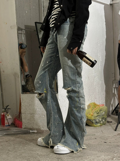 FULLTIDE Durable Stretch Natural Waist Wide Leg Zip Fly Women Light Blue Denim Pants