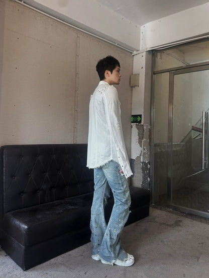 FULLTIDE Durable Stretch Natural Waist Wide Leg Zip Fly Women Light Blue Denim Pants