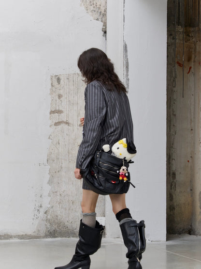 FULLTIDE Edgy Punk Oversized Epaulet 3D Details Unisex Cotton Blend Striped Jacket