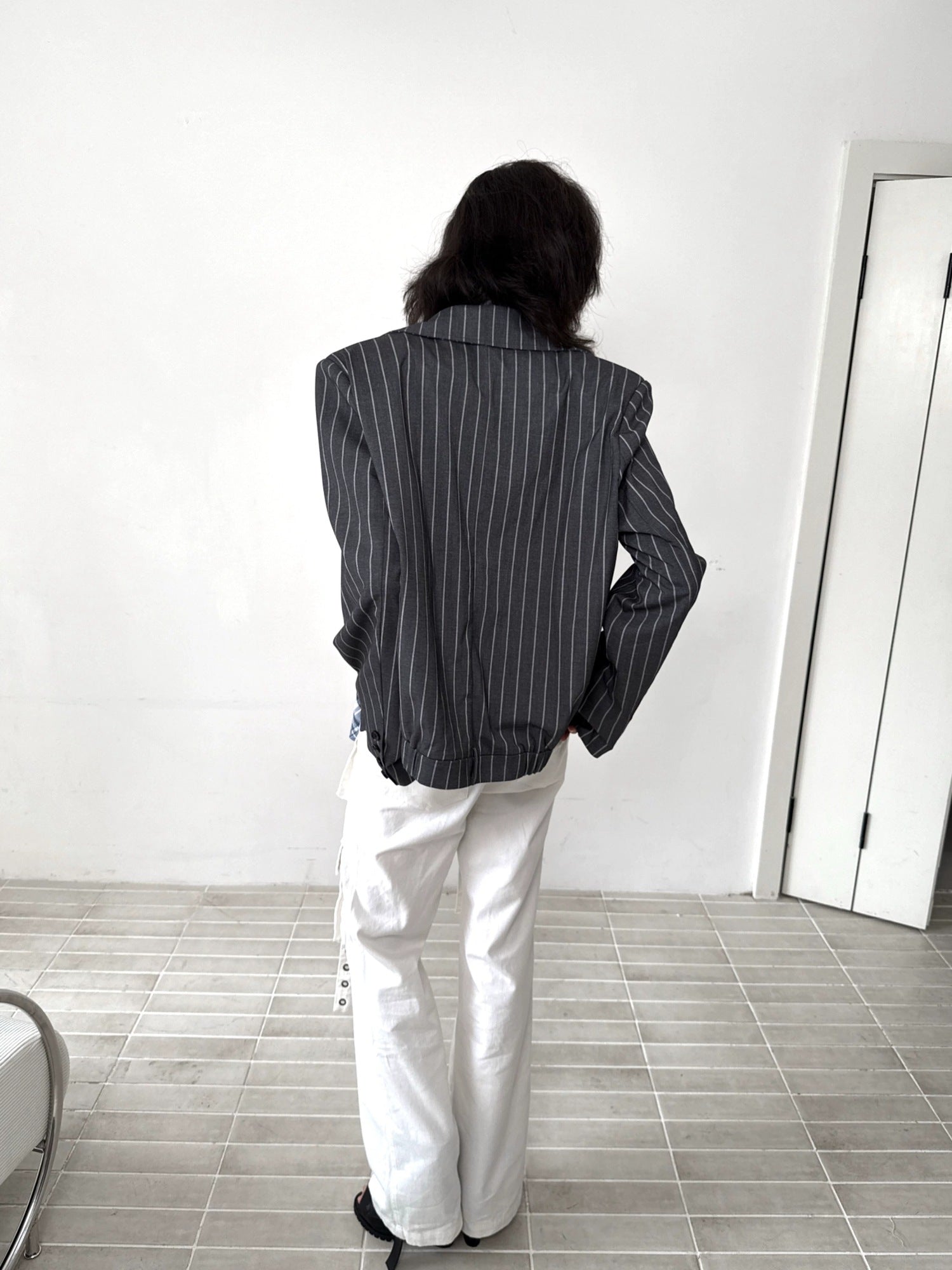 FULLTIDE Edgy Punk Oversized Epaulet 3D Details Unisex Cotton Blend Striped Jacket