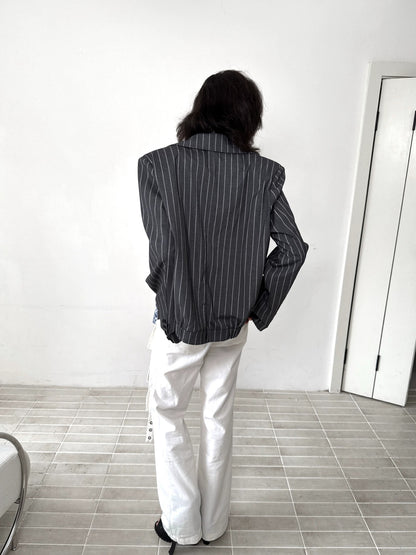 FULLTIDE Edgy Punk Oversized Epaulet 3D Details Unisex Cotton Blend Striped Jacket