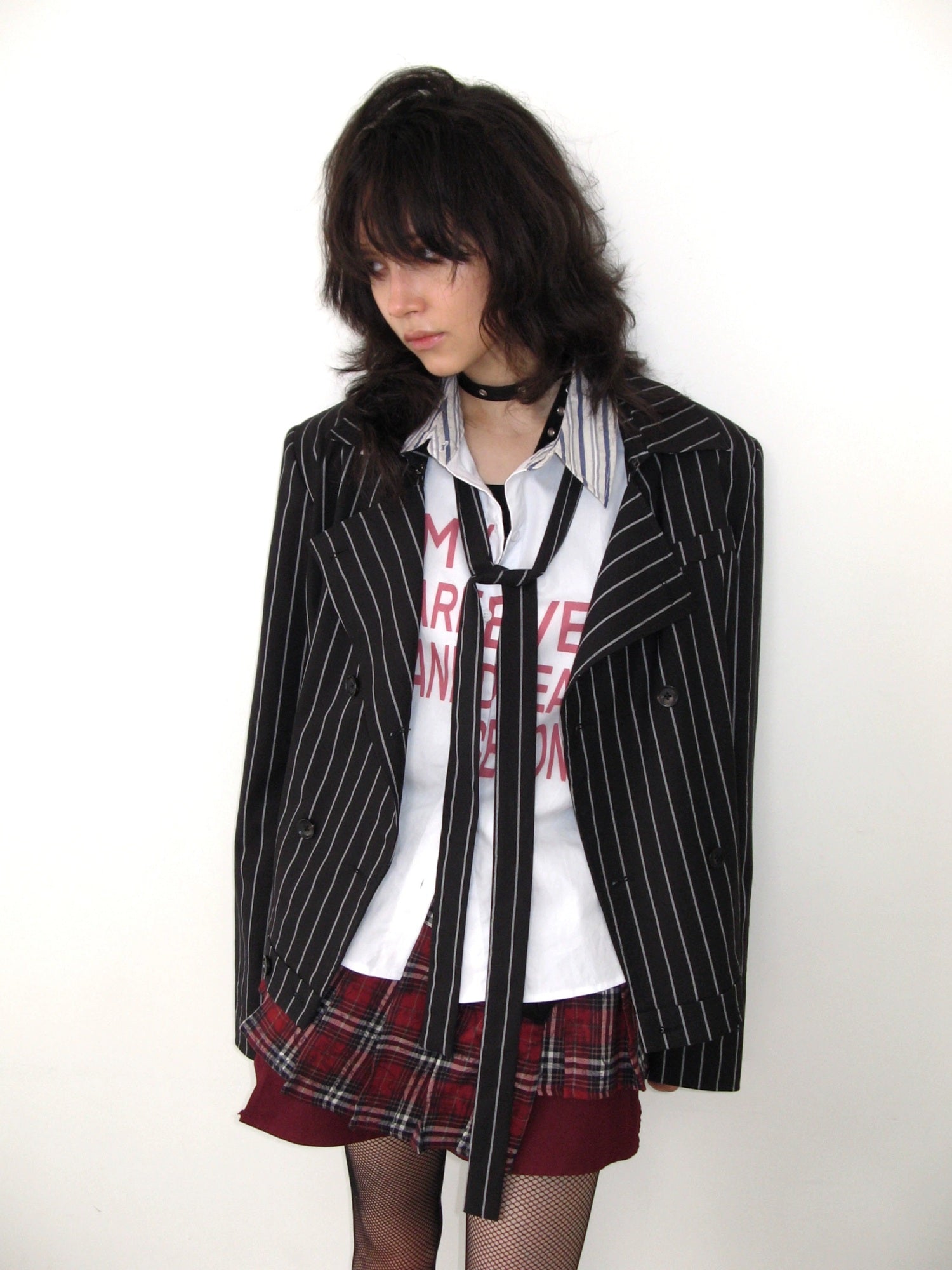 FULLTIDE Edgy Punk Oversized Epaulet 3D Details Unisex Cotton Blend Striped Jacket