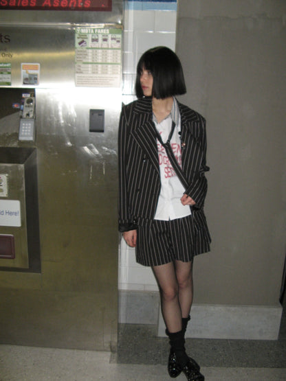 FULLTIDE Edgy Punk Oversized Epaulet 3D Details Unisex Cotton Blend Striped Jacket