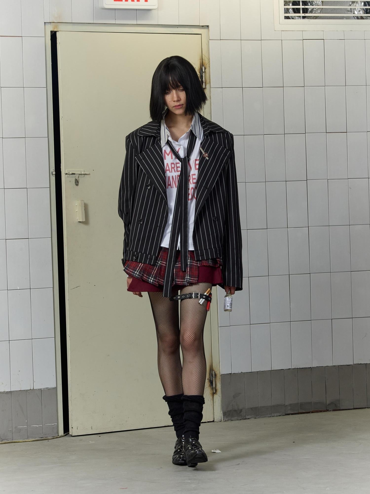 FULLTIDE Edgy Punk Oversized Epaulet 3D Details Unisex Cotton Blend Striped Jacket