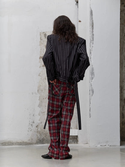 FULLTIDE Edgy Punk Oversized Epaulet 3D Details Unisex Cotton Blend Striped Jacket