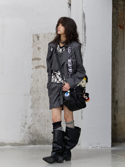 FULLTIDE Edgy Punk Oversized Epaulet 3D Details Unisex Cotton Blend Striped Jacket