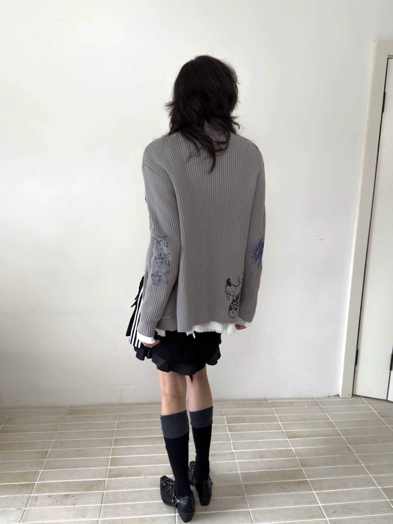 FULLTIDE Embossed Animal Print Preppy Oversized Blazer Collar Cardigan Unisex Sweater