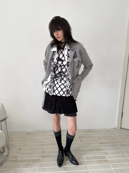 FULLTIDE Embossed Animal Print Preppy Oversized Blazer Collar Cardigan Unisex Sweater