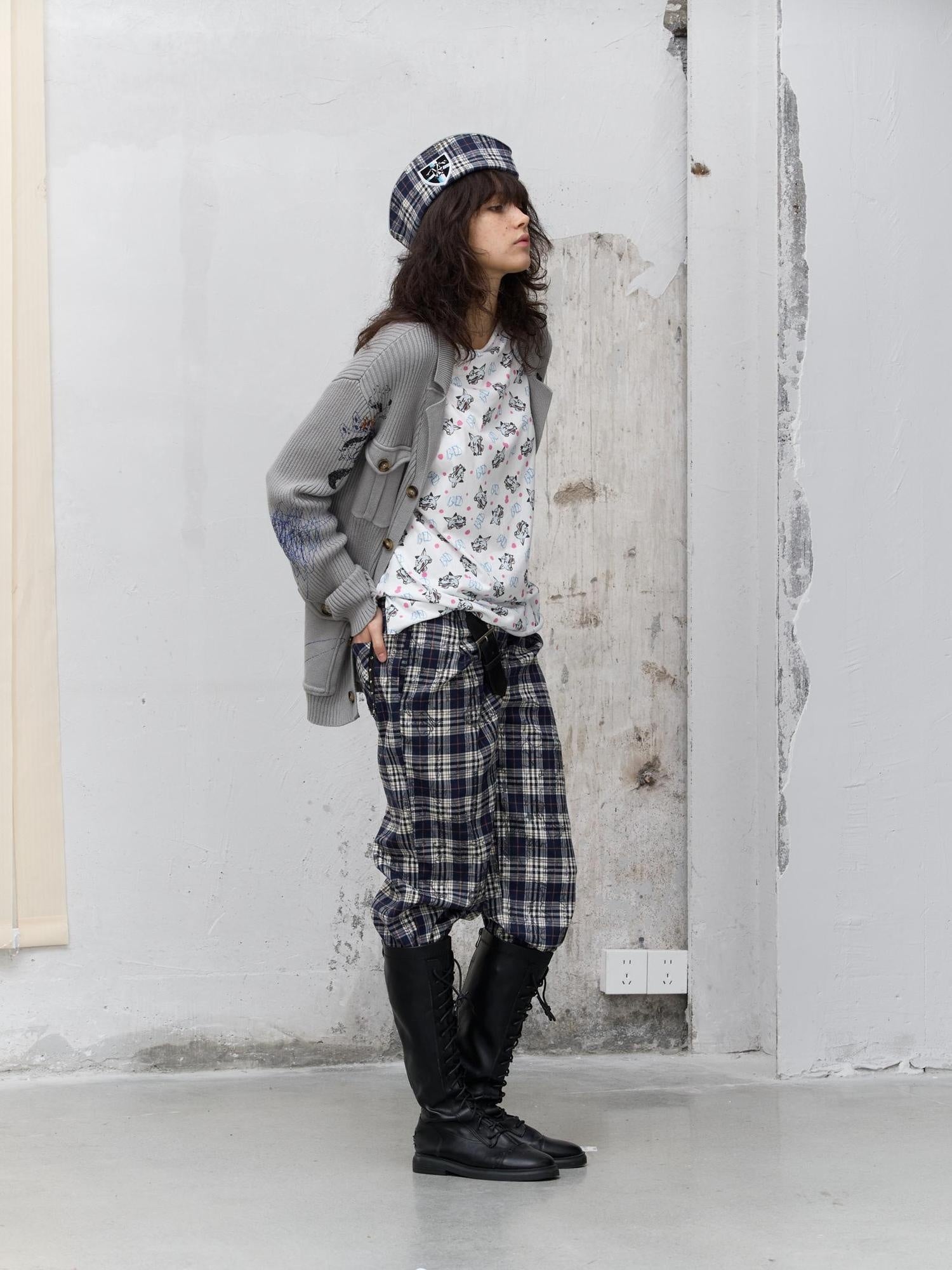 FULLTIDE Embossed Animal Print Preppy Oversized Blazer Collar Cardigan Unisex Sweater