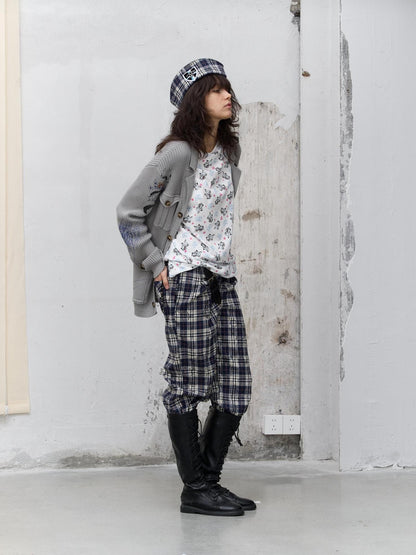 FULLTIDE Embossed Animal Print Preppy Oversized Blazer Collar Cardigan Unisex Sweater