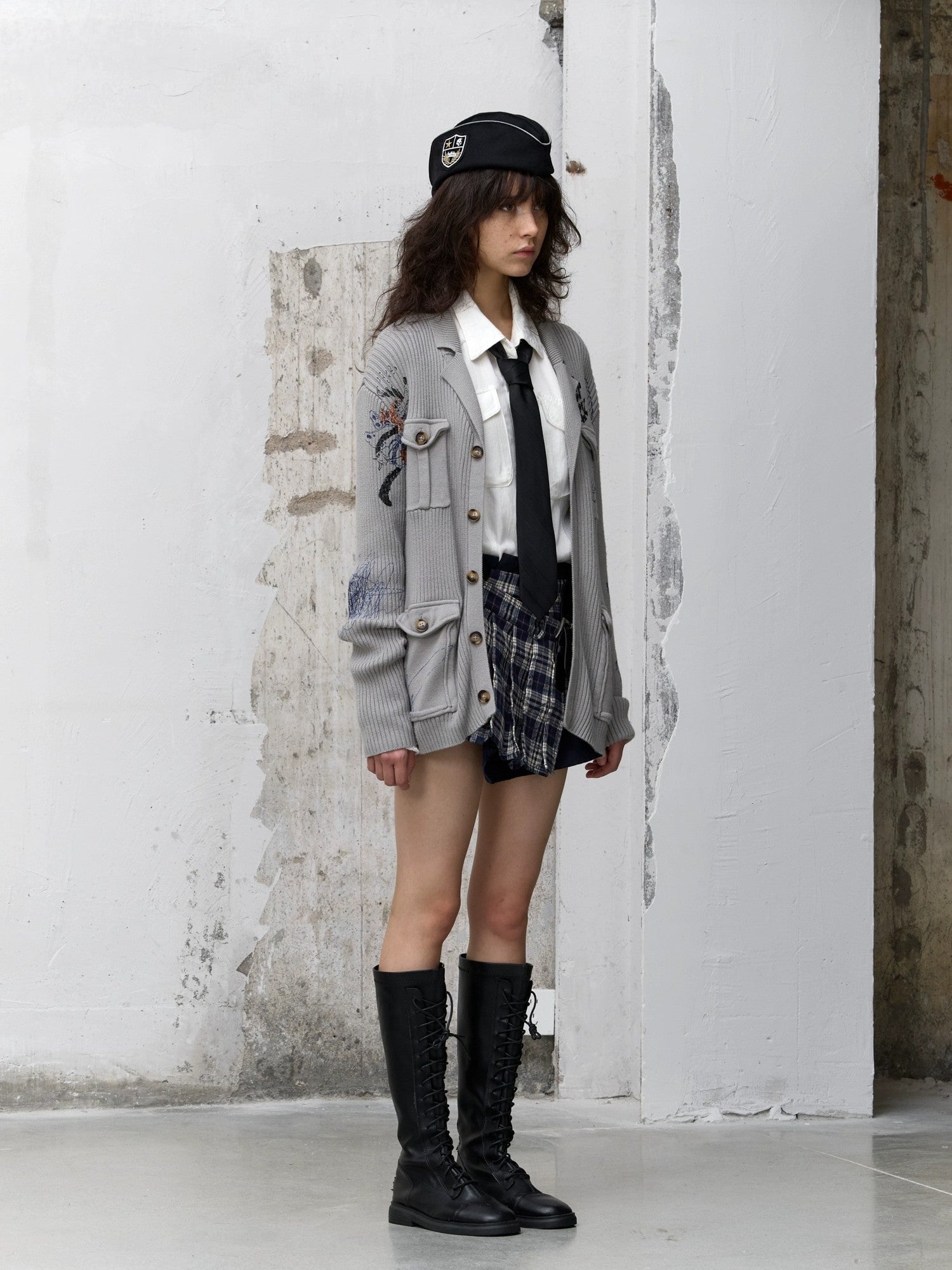 FULLTIDE Embossed Animal Print Preppy Oversized Blazer Collar Cardigan Unisex Sweater