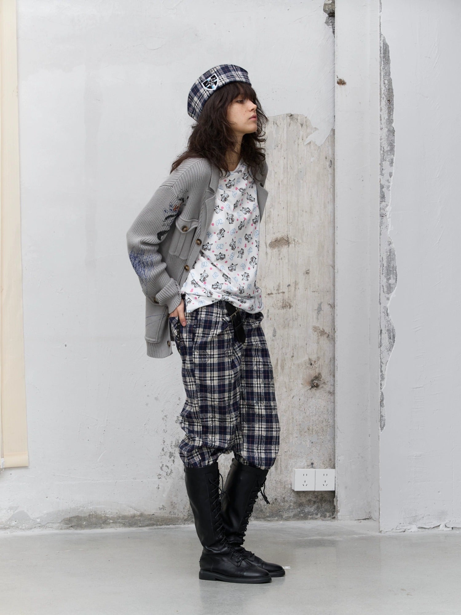 FULLTIDE Embossed Animal Print Preppy Oversized Blazer Collar Cardigan Unisex Sweater