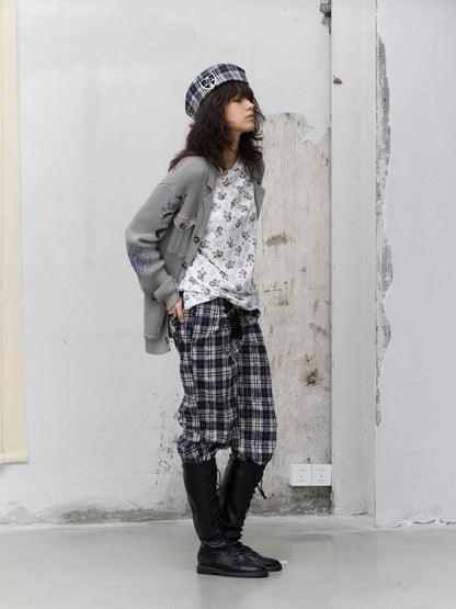 FULLTIDE Embossed Animal Print Preppy Oversized Blazer Collar Cardigan Unisex Sweater