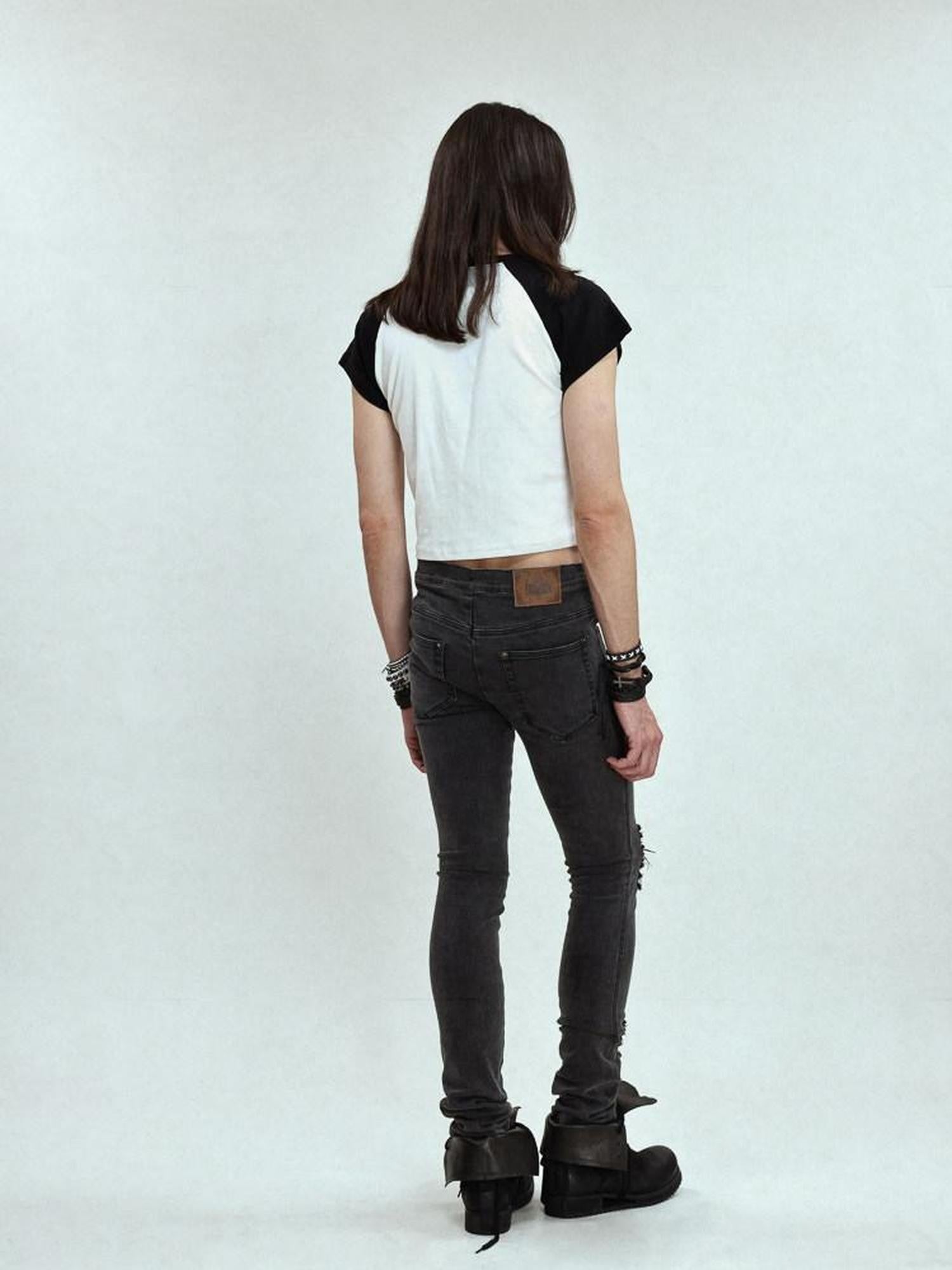 FULLTIDE Exposed Waist Text Print Thermal Transfer Raglan Women&