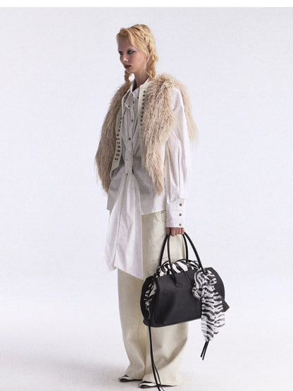 FULLTIDE Faux Fur Riveted Distressed Gradient Applique Women&
