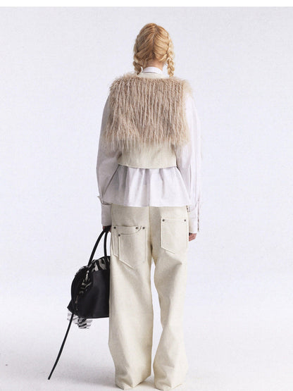 FULLTIDE Faux Fur Riveted Distressed Gradient Applique Women&