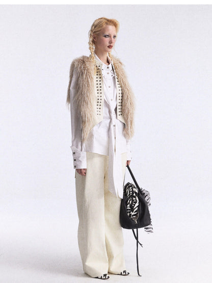 FULLTIDE Faux Fur Riveted Distressed Gradient Applique Women&
