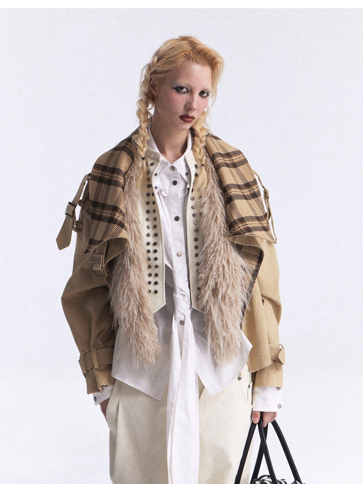 FULLTIDE Faux Fur Riveted Distressed Gradient Applique Women&