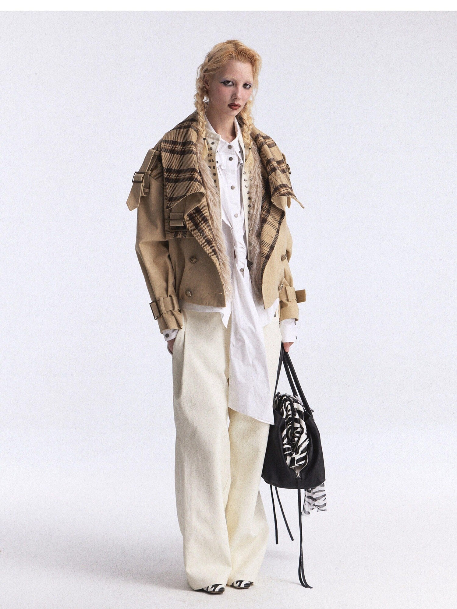 FULLTIDE Faux Fur Riveted Distressed Gradient Applique Women&