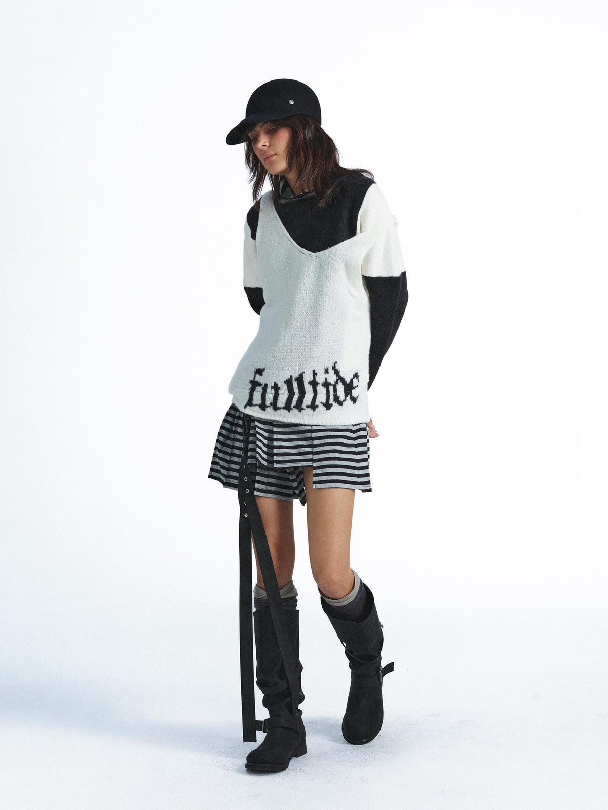 FULLTIDE Faux Layer Letter Print Mohair Blend Oversized Women&