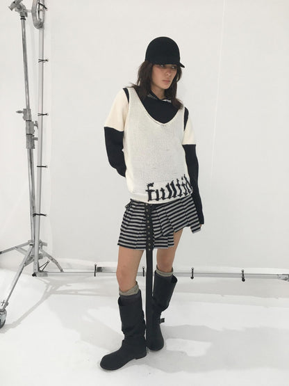 FULLTIDE Faux Layer Letter Print Mohair Blend Oversized Women&
