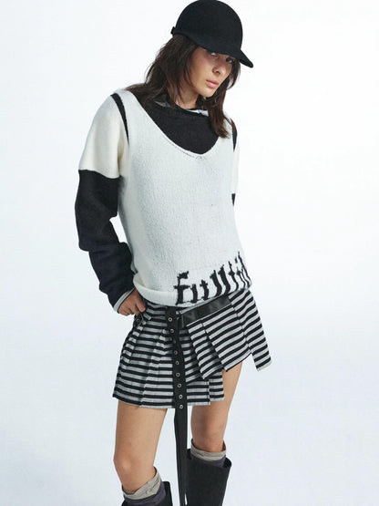 FULLTIDE Faux Layer Letter Print Mohair Blend Oversized Women&