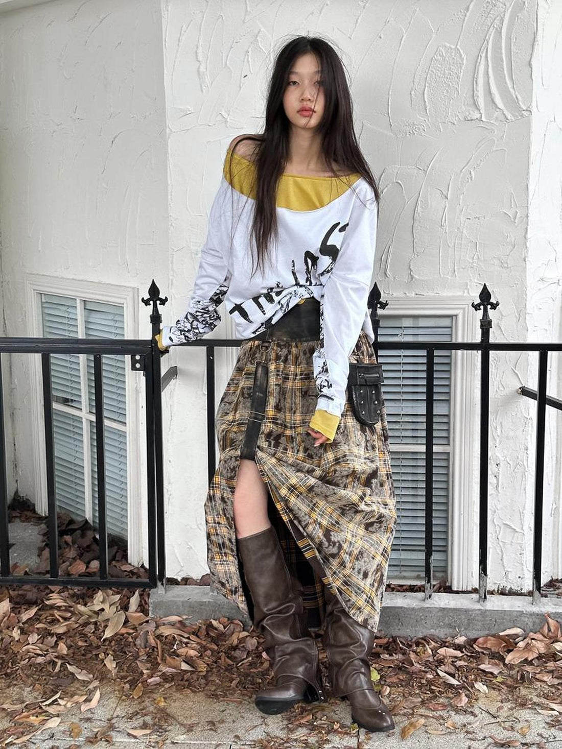 FULLTIDE Flattering High Waist Vintage A Line Plaid Mid Length Women Cotton Pu Maxi Skirt