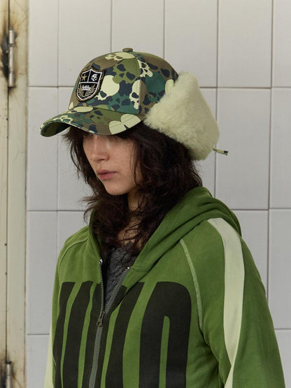 FULLTIDE Fuzzy Patchwork Camo Badge Silk Screen Print Women&