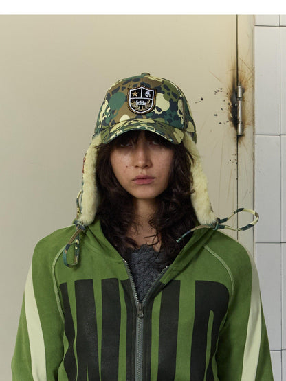 FULLTIDE Fuzzy Patchwork Camo Badge Silk Screen Print Women&
