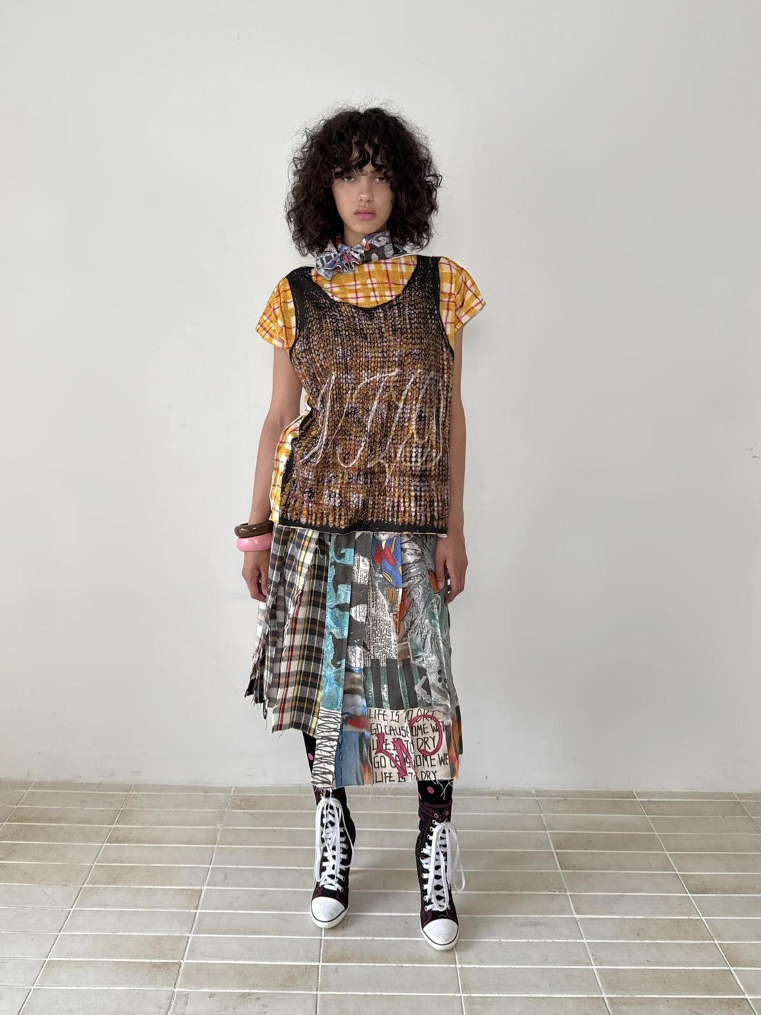 FULLTIDE Graffiti Print Reversible Patchwork Distressed Women&