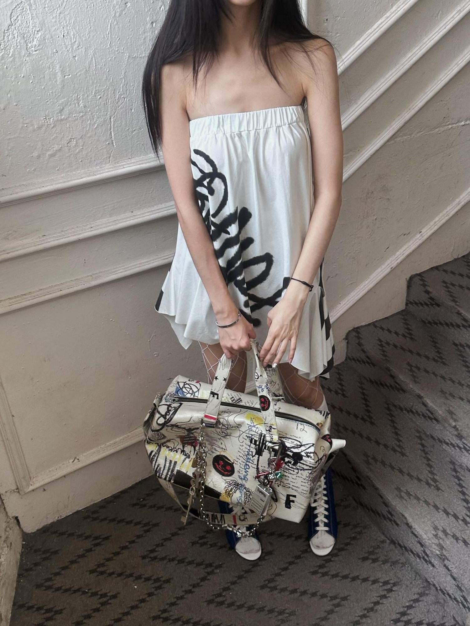 FULLTIDE Graffiti Vintage Distressed Belt Print Women&