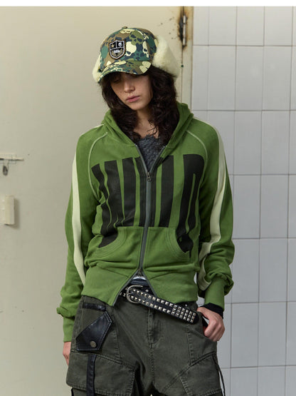 FULLTIDE Green Velvet Letter Print Colorblock Women&
