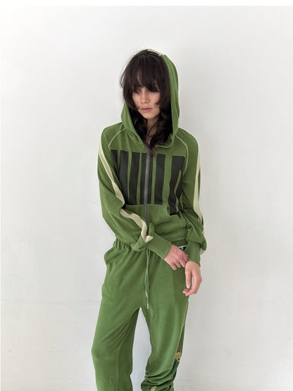 FULLTIDE Green Velvet Letter Print Colorblock Women&