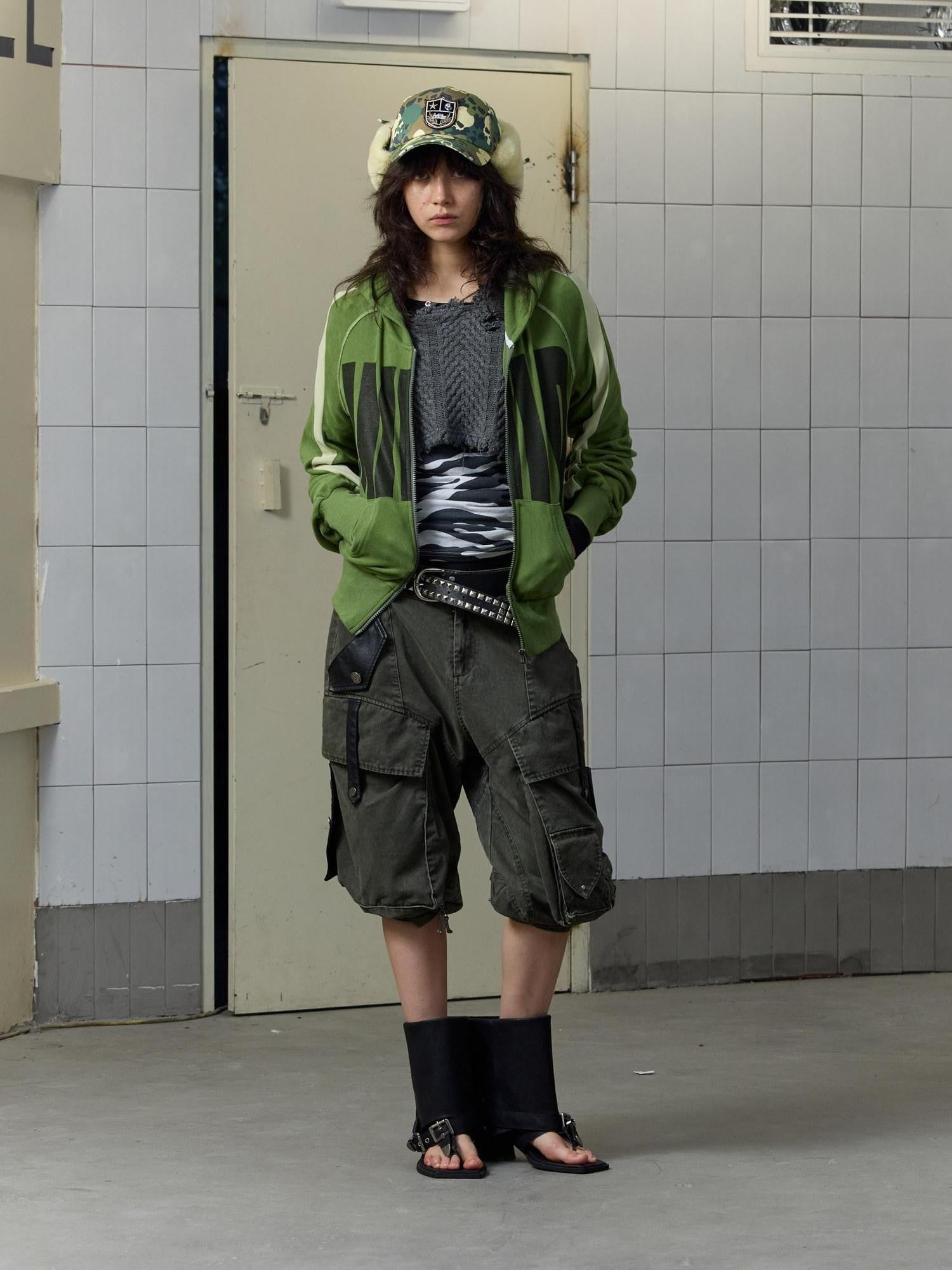 FULLTIDE Green Velvet Letter Print Colorblock Women&