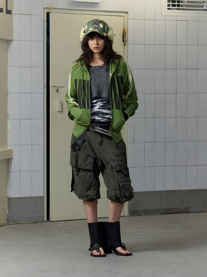 FULLTIDE Green Velvet Letter Print Colorblock Women&