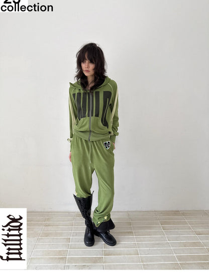 FULLTIDE Green Velvet Letter Print Colorblock Women&