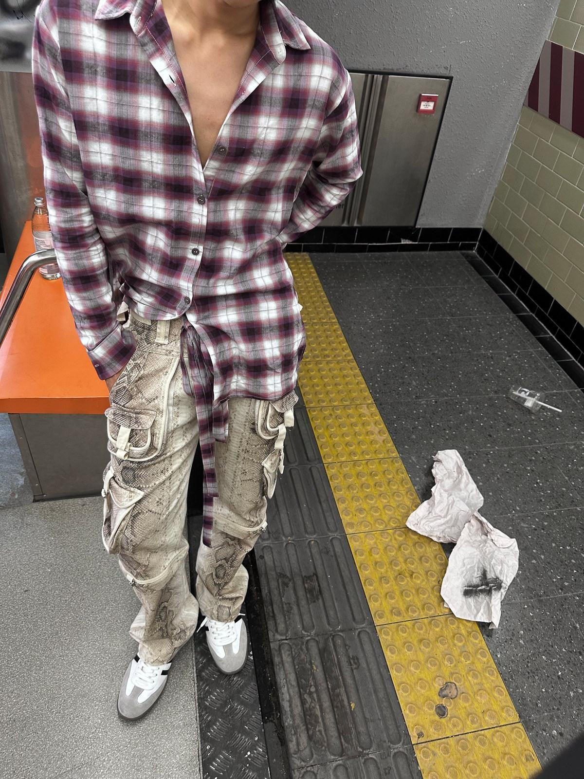 FULLTIDE Hand Painted Distressed Low Waist Workwear Women&