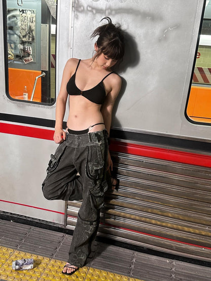 FULLTIDE Hand Painted Distressed Low Waist Workwear Women&