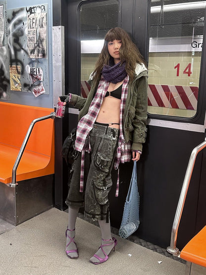 FULLTIDE Hand Painted Distressed Low Waist Workwear Women&