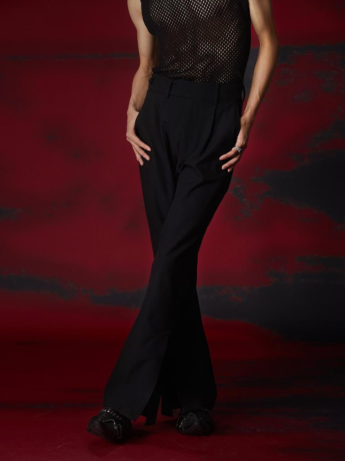 FULLTIDE High Viscose Content Retro Wide Leg Mid Rise Zipper Women Black Pants