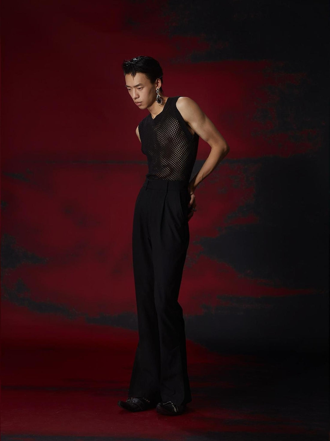 FULLTIDE High Viscose Content Retro Wide Leg Mid Rise Zipper Women Black Pants