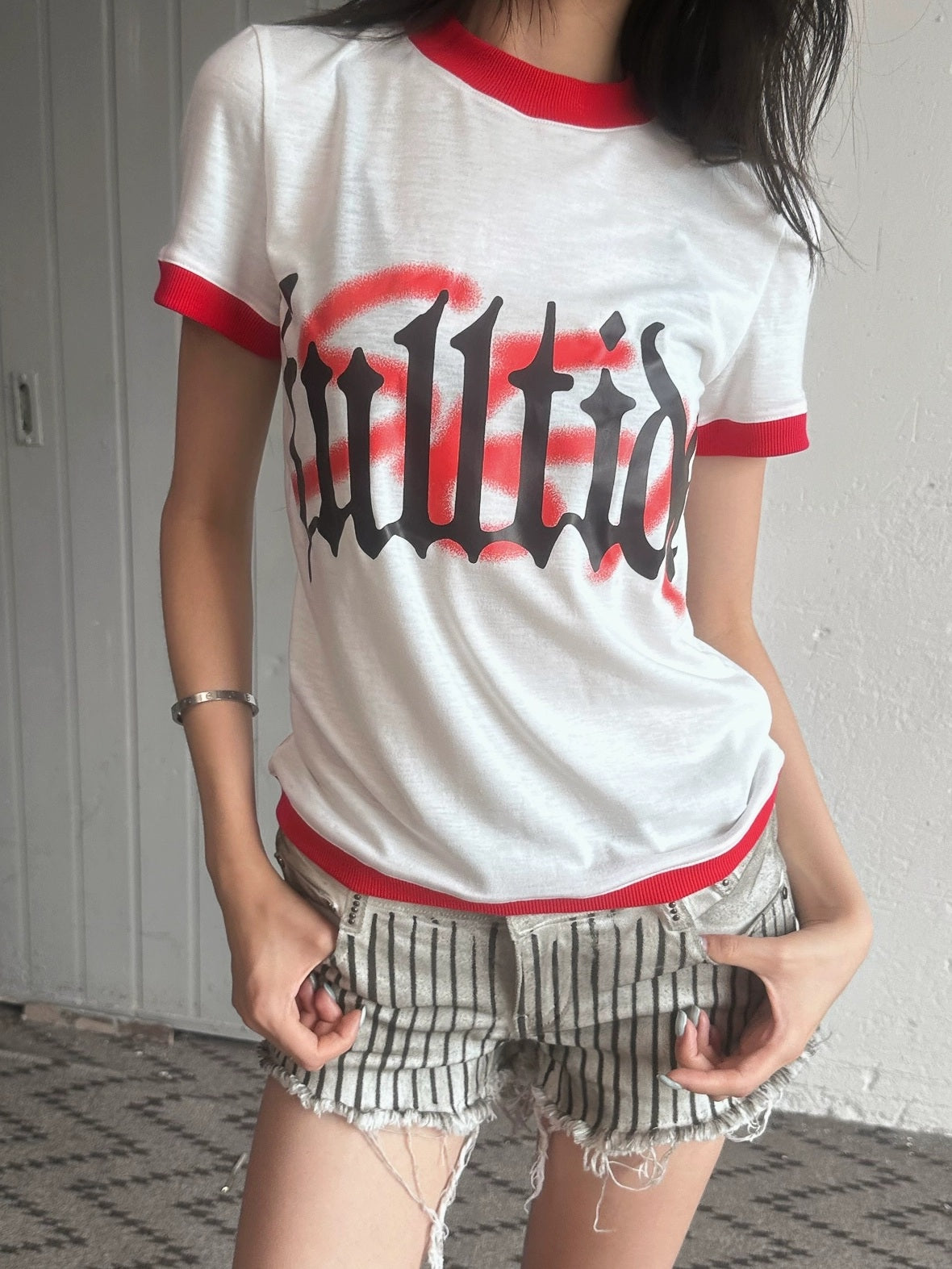 FULLTIDE Hot Girl Cropped Round Neck Short Sleeve 100 Percent Cotton Women T-Shirt