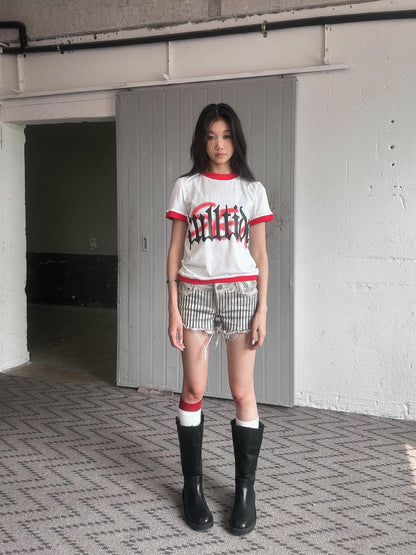 FULLTIDE Hot Girl Cropped Round Neck Short Sleeve 100 Percent Cotton Women T-Shirt