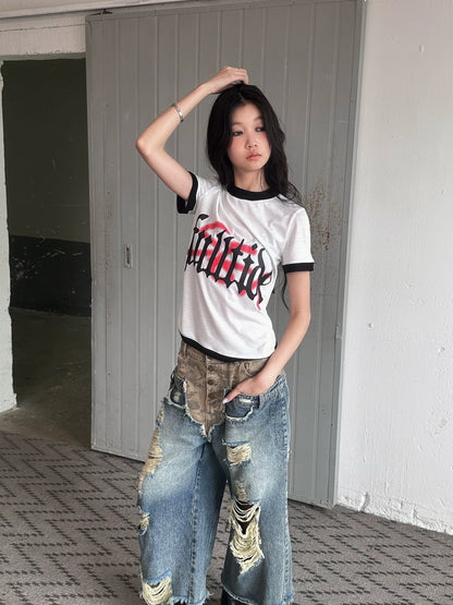 FULLTIDE Hot Girl Cropped Round Neck Short Sleeve 100 Percent Cotton Women T-Shirt